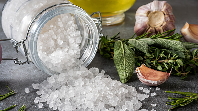 A jar of salt and herbs