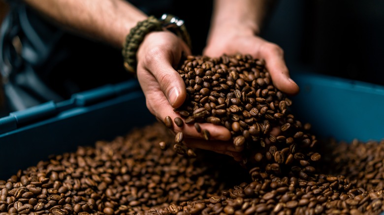 man holding coffee beans