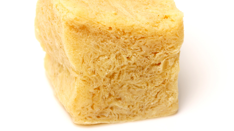 A block of spongy looking tofu