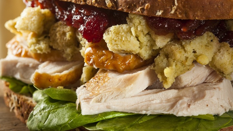 turkey sandwich with Thanksgiving fixings