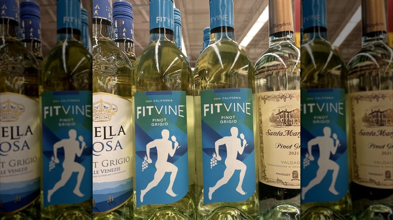 bottles of fitvine pinot grigio on shelf