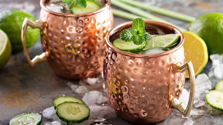 Mint juleps in copper mugs