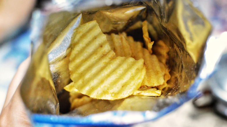 open bag of potato chips