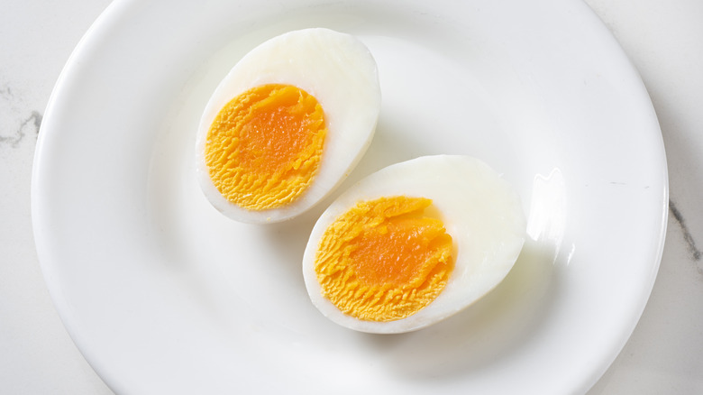 A halved and hard-boiled egg 