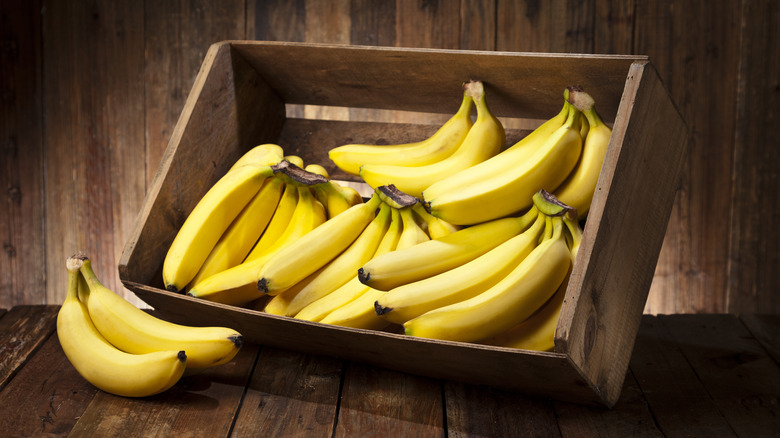 A box of banana bunches