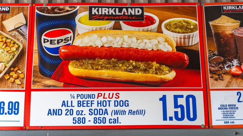 sign for a hot dog at the costco food court