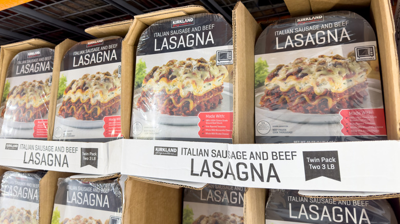 packages of kirkland signature lasagna inside costco