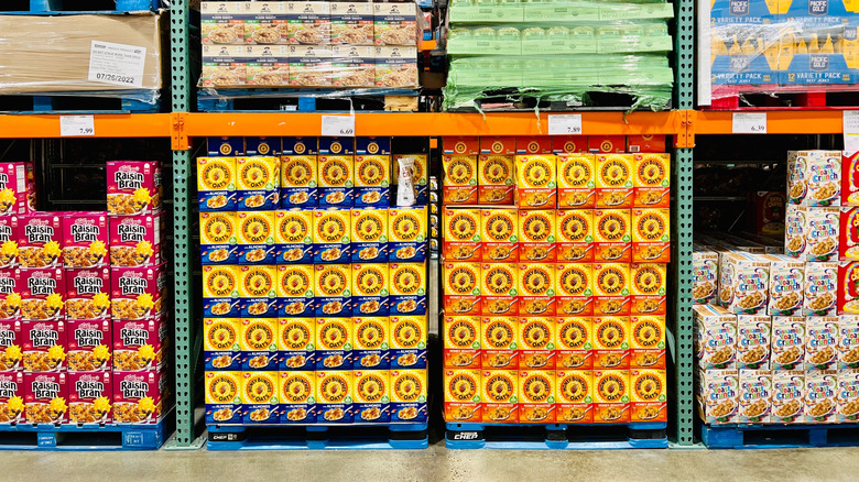 pallets of breakfast cereals at costco