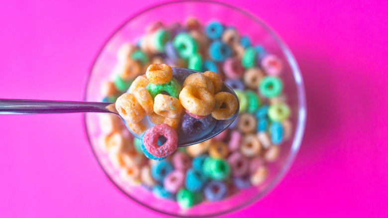 Bowl of fruit loop cereal