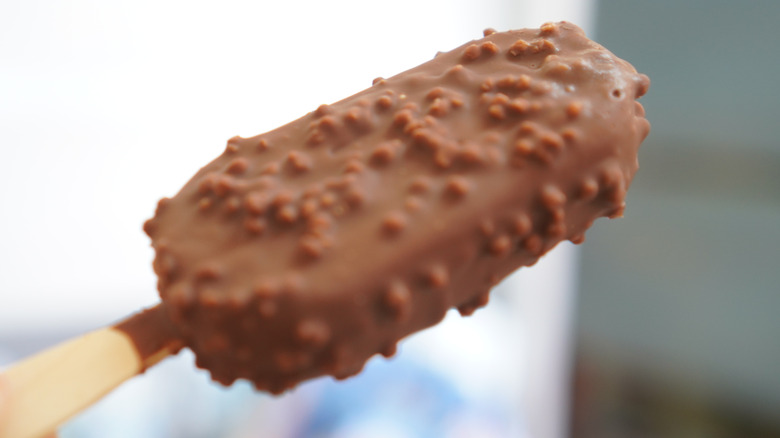 chocolate covered ice cream bar with nuts