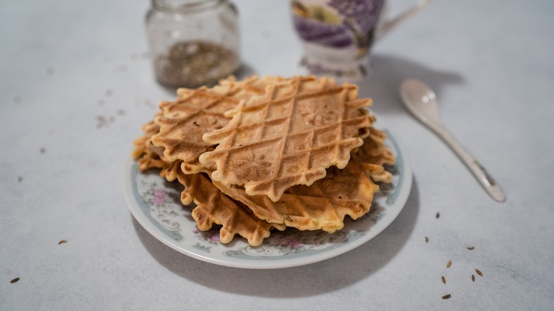 stack of waffle cookies