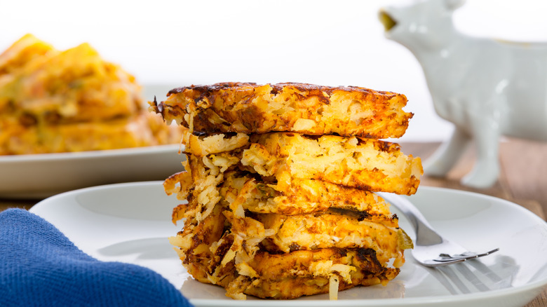 stack of waffle hash browns