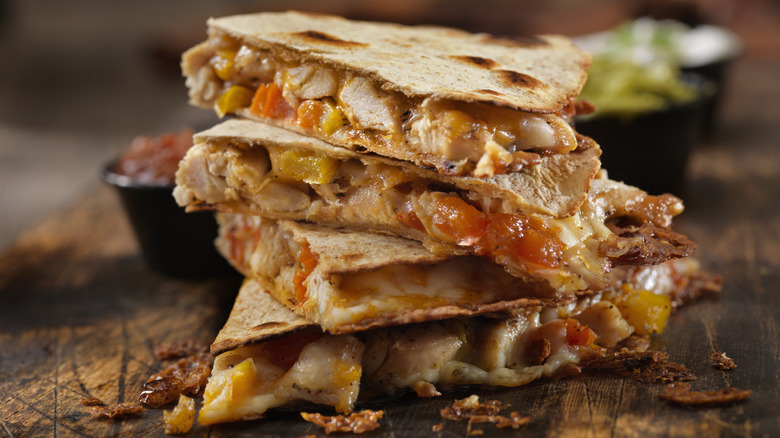 stacked quesadillas on tray