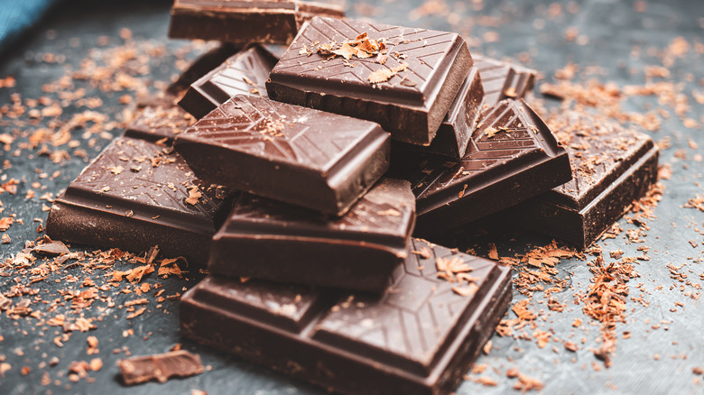 squares and small flakes of dark chocolate