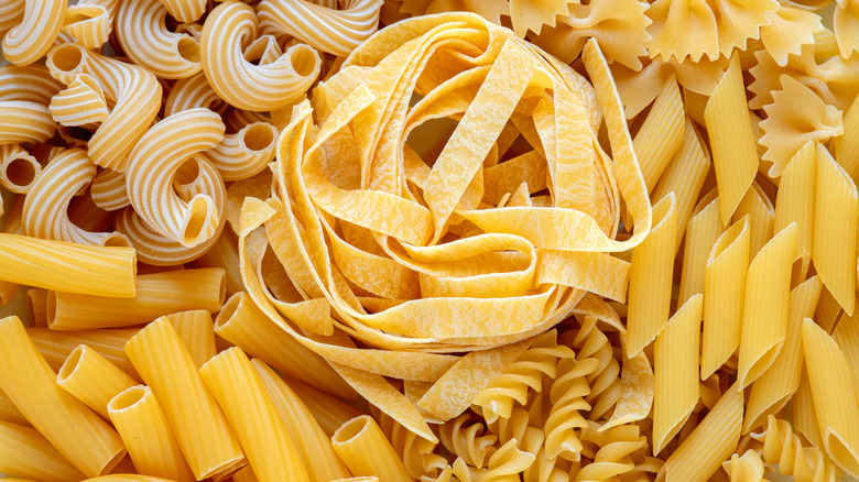 different shapes of uncooked pasta