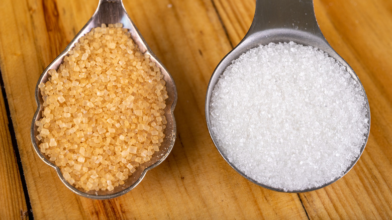 two large spoons of demerara and caster sugar