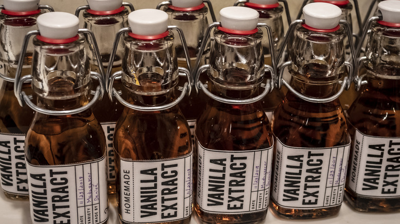 bottles of vanilla extract labeled home made