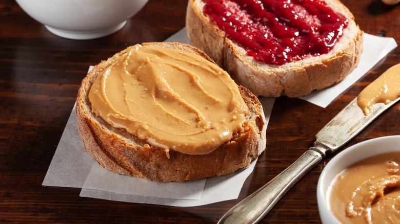 peanut butter thickly spread on bread