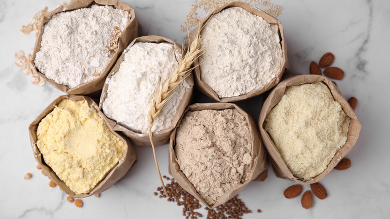 different types of flour in paper sacks