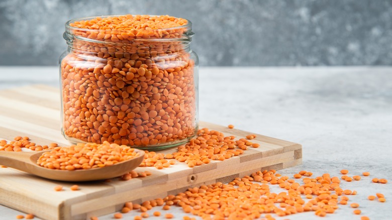 A jar of lentils