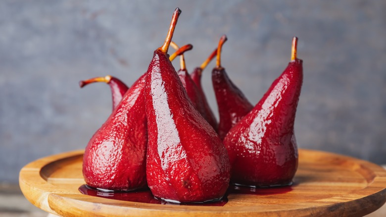 A cluster of poached pears