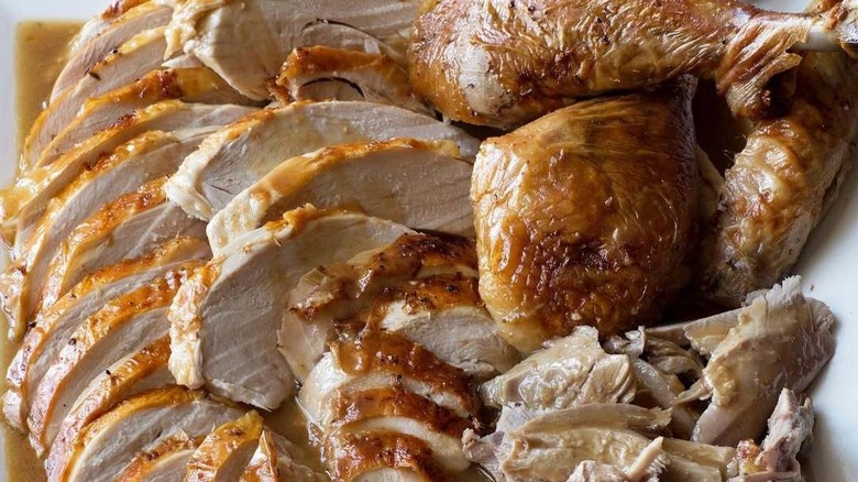 close-up of roast turkey slices