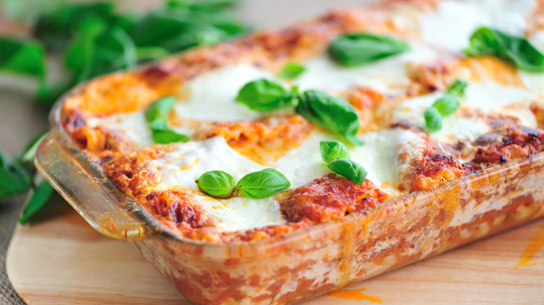 lasagna with fresh mozzarella and basil