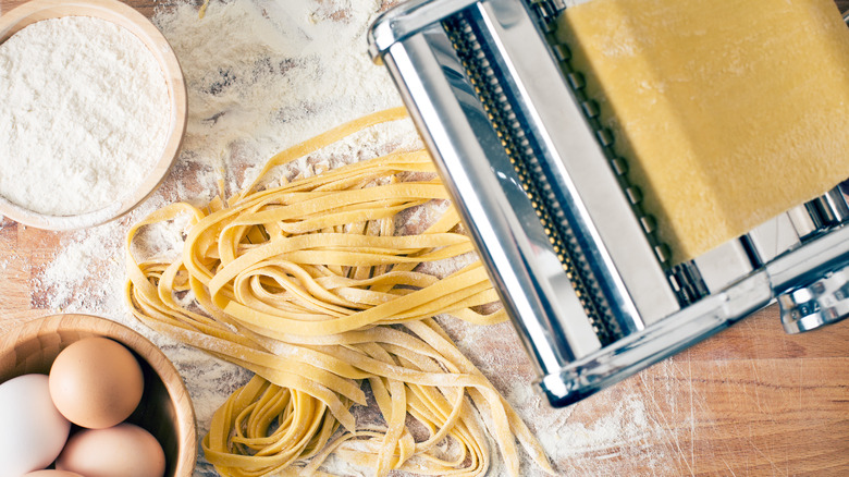 homemade pasta, flour and eggs