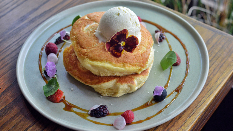 Pancakes decorated with edible flowers