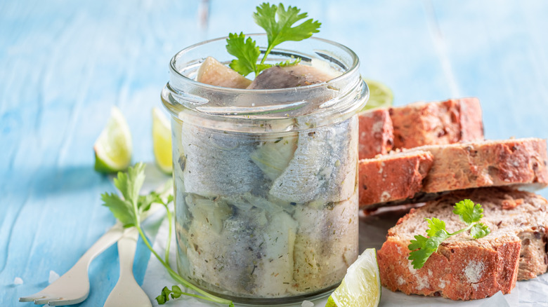 A jar of pickled herring