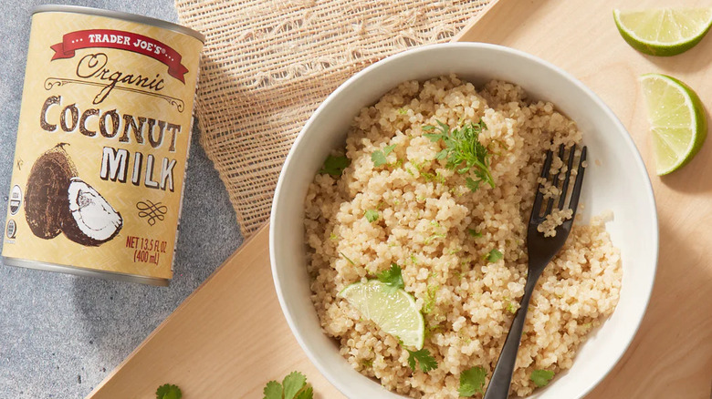 quinoa in bowl with coconut milk