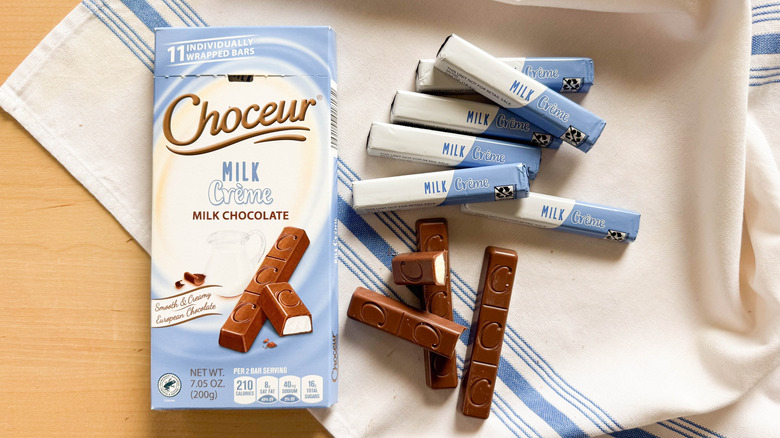 Choceur Milk Creme Milk Chocolate bars on table with wrapper