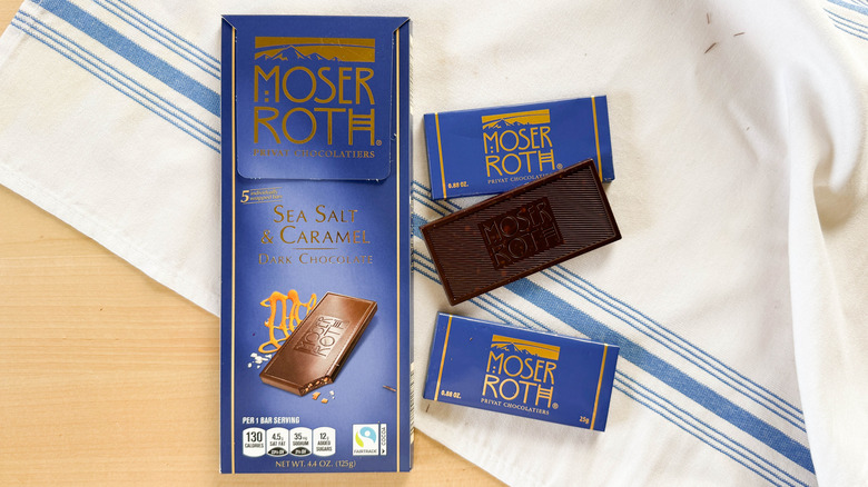 Moser Roth Sea Salt & Caramel bar on table