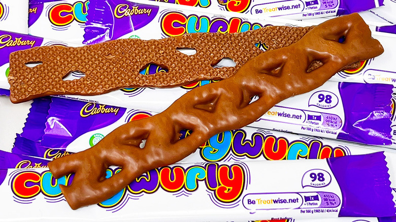 A Curly Wurly bar on wrappers