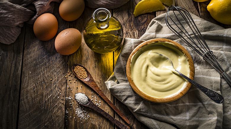 Homemade mayonnaise with oil and eggs