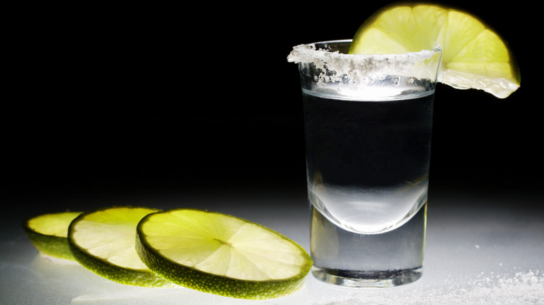 Tequila shot with salt and lime