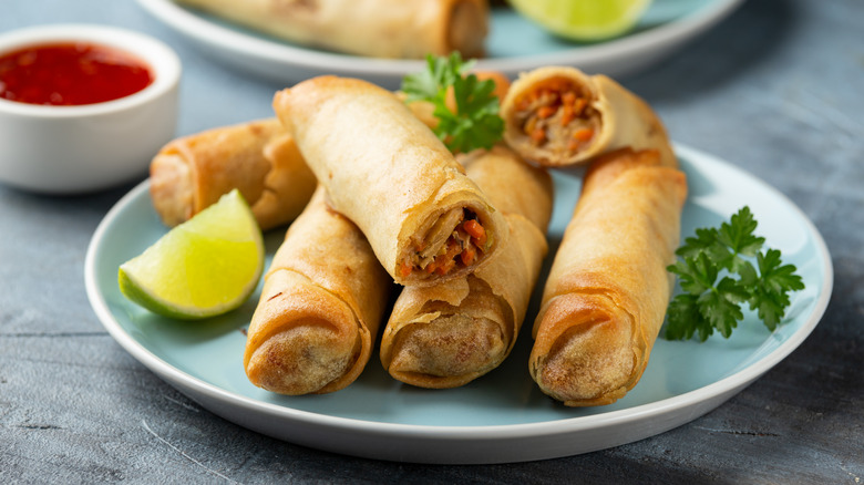 A plate of spring rolls