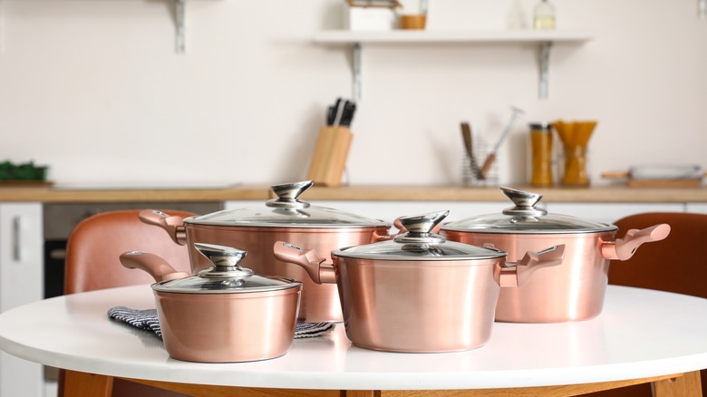 A selection of copper pots