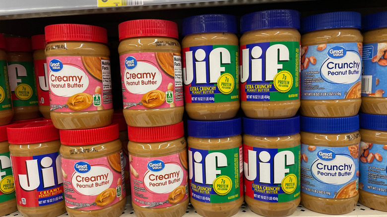 Walmart supercenter store various peanut butter jars and prices Jif Great Value