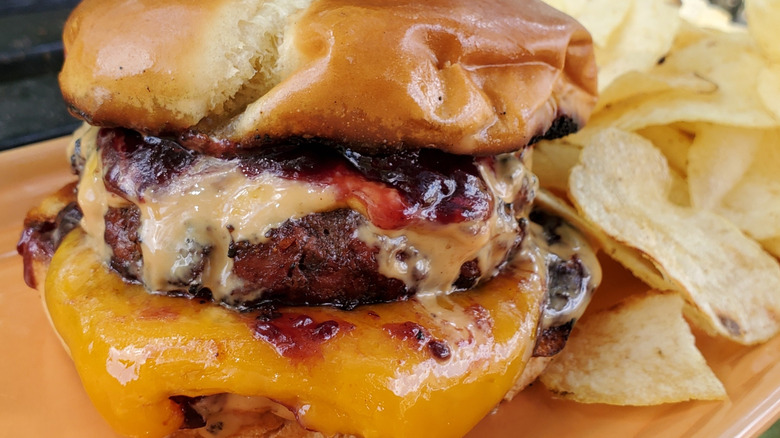 peanut butter burger with chips