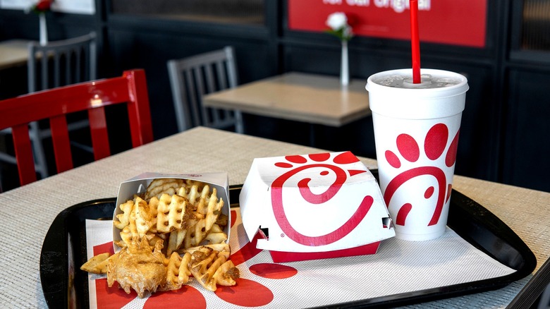 A tray of Chick-fil-A food