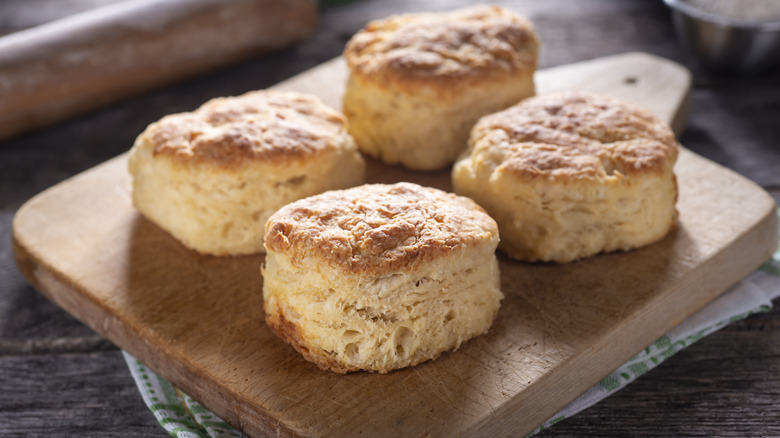 biscuits on wood platter