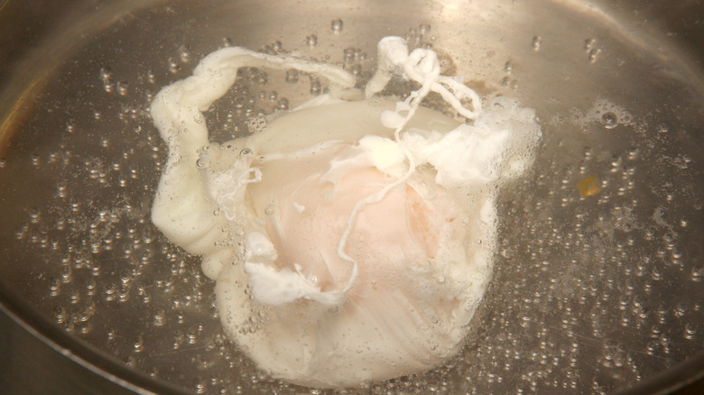 poached egg in boiling water