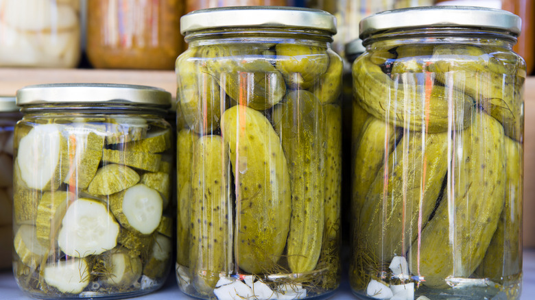 Jars of chopped dill pickles