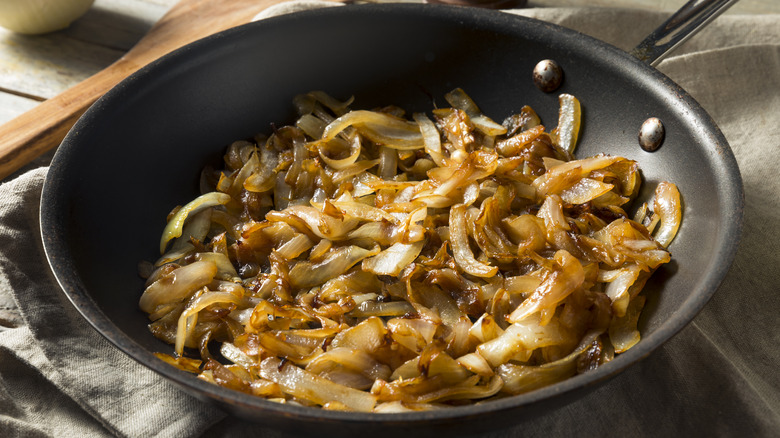 A pan of caramelized onions