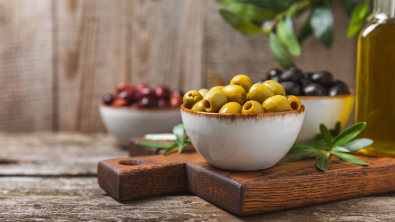 Three bowls of olives