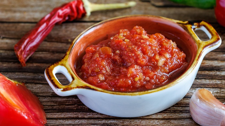 homemade salsa in white bowl