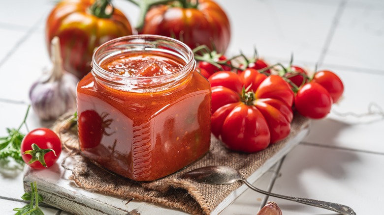 homemade tomato sauce in jar