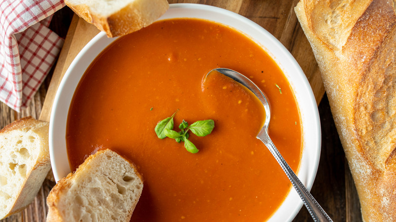 tomato soup and baguette