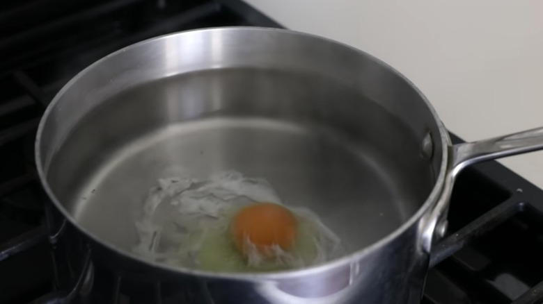 Poached egg cooked in salt water